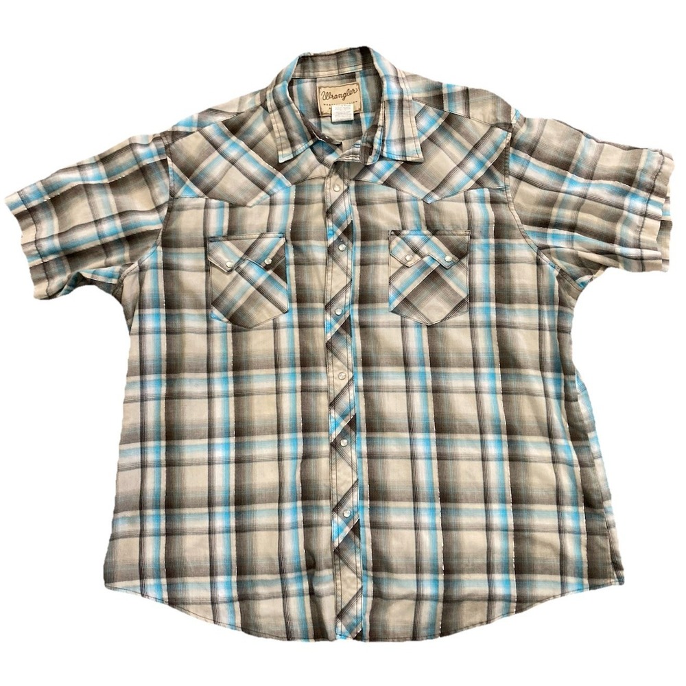 Wrangler Western Snap Shirt Mens XXL Plaid Pearl Snap Cowboy Rodeo